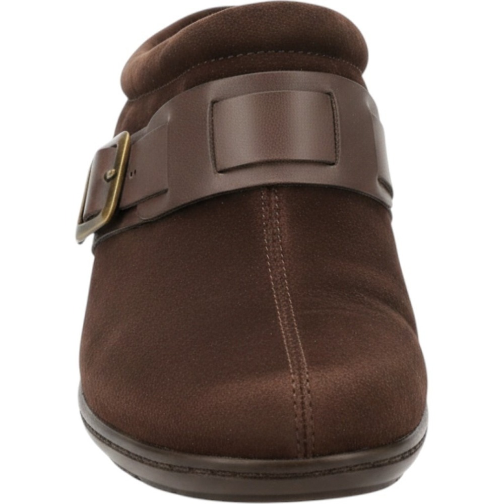 Clarks Bendables Womens 9.5M Brown Suede Buckle Strap Block Heel Mules 63379